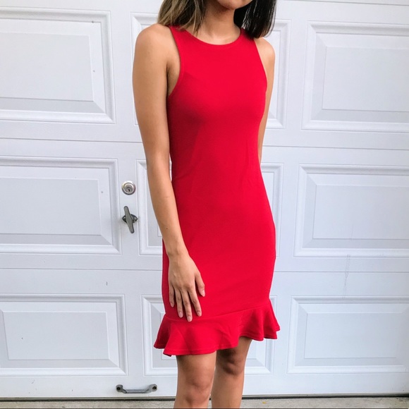 NWT MISSGUIDED RED RUFFLE DRESS - Picture 1 of 4